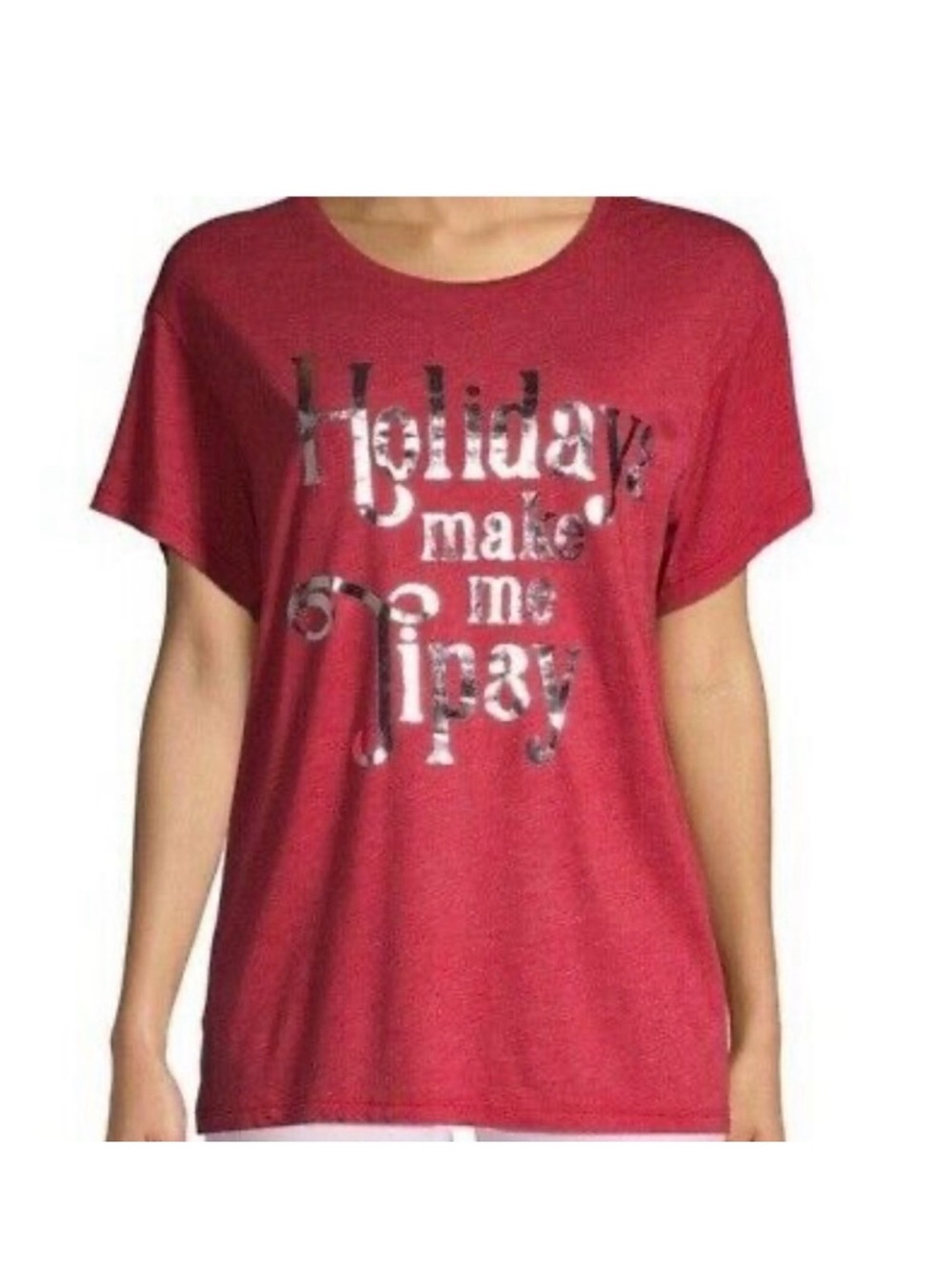 Wildfox Red Holiday Graphic Tee with Metallic Silver Text